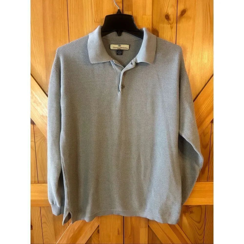 Tommy Bahama Silk Blend Long Sleeve 1/4 Button Up Khaki Sweater Size Large (5776